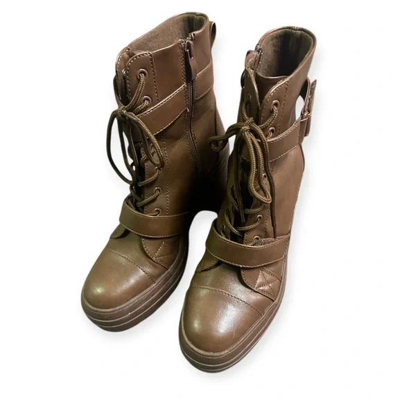 Limelight Women's Jazzie Brown Lace Up Zipper Platform Boots - Picture 2 of 8